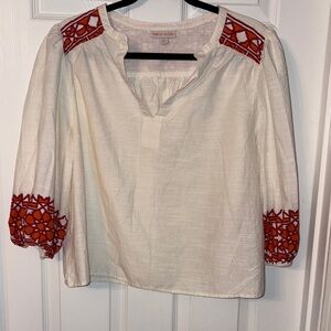 Knox Rose Cream Blouse with Red Embroidery